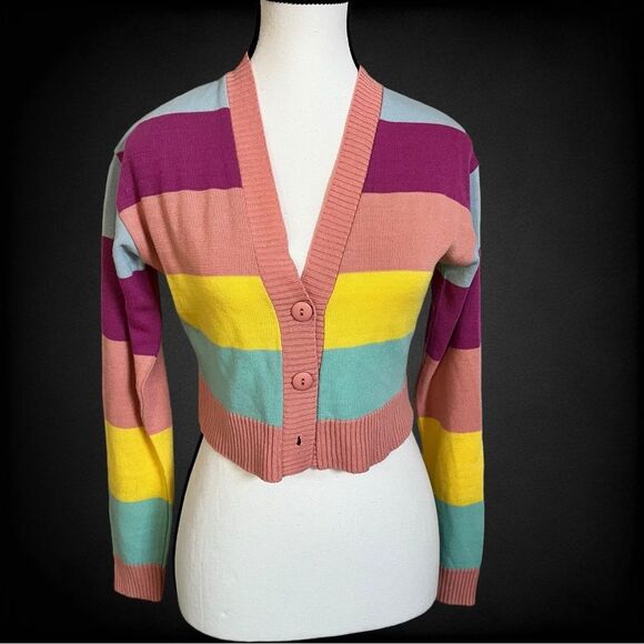 Abound Cropped Cardigan Striped Sweater Size Medium - Picture 1 of 7